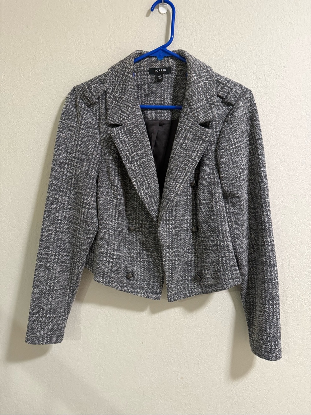 Torrid Cropped Tweed Blazer Gray Double Breasted Size 00